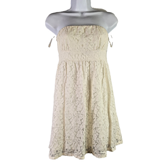 Forever 21 Mini Dress Tunic Strapless Lace Cream Y2K Girly Sexy Women's Size M - Picture 1 of 4